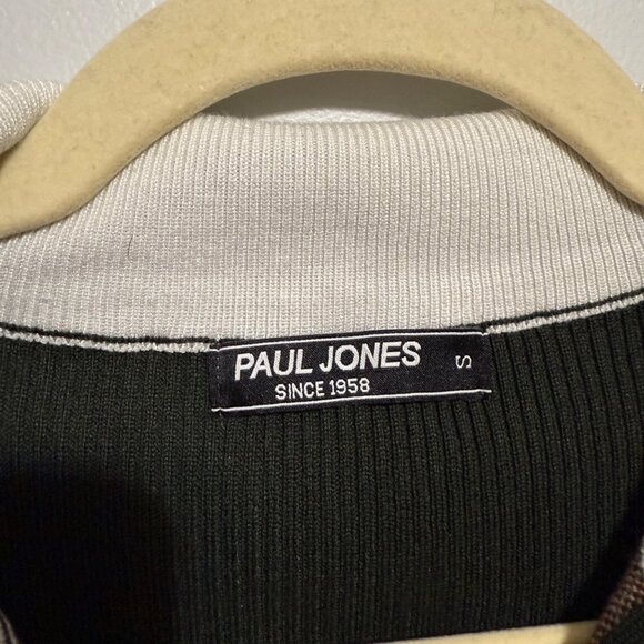 Paul Jones Mens S Zip-Up Sweater With Collar Olive Green & Brown - Picture 5 of 7